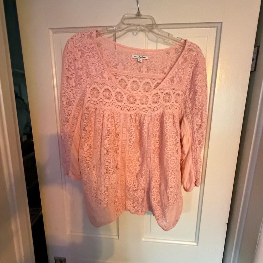 American Eagle Outfitters Pink Lace Boho Blouse Size Large